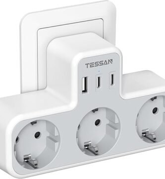 a white electrical outlet with multiple outlets