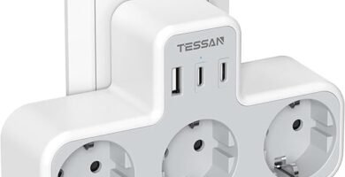 a white electrical outlet with multiple outlets